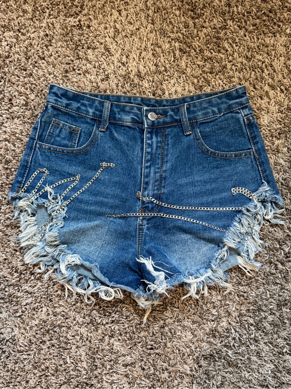 SHEIN Distressed Light Blue High-Waist Denim Shorts